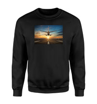 Thumbnail for Airplane over Runway Towards the Sunrise Designed Sweatshirts