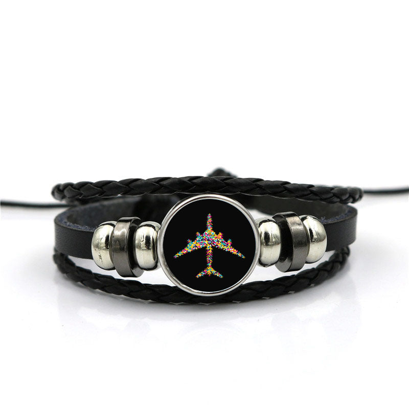 Colourful Airplane Designed Leather Bracelets