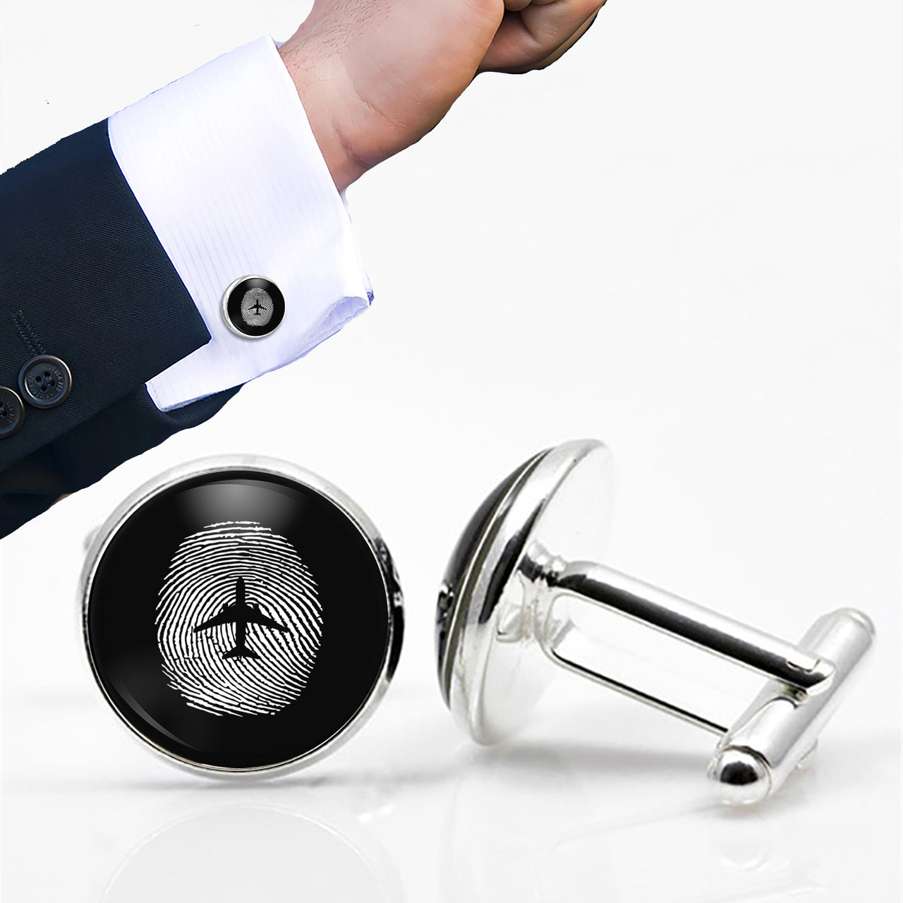 Aviation Finger Print Designed Cuff Links