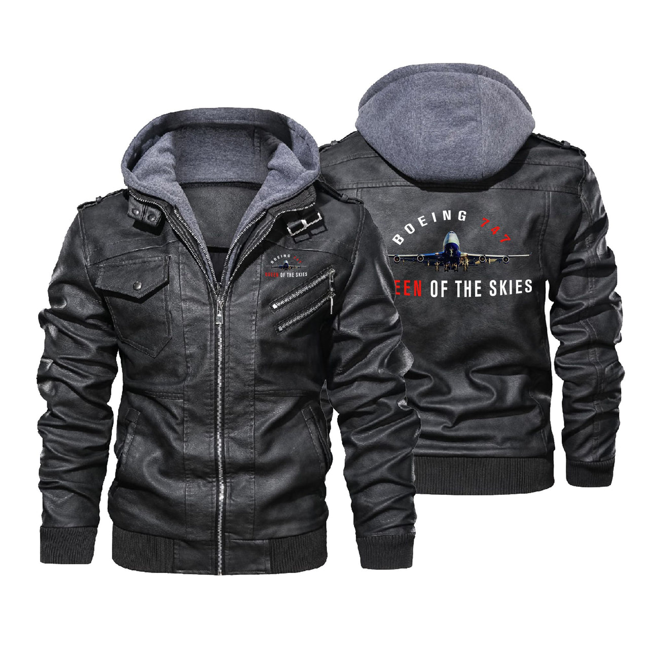 Boeing 747 Queen of the Skies Designed Hooded Leather Jackets ...