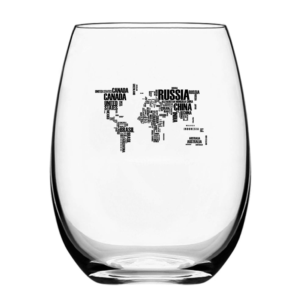 World Map (Text) Designed Beer & Water Glasses