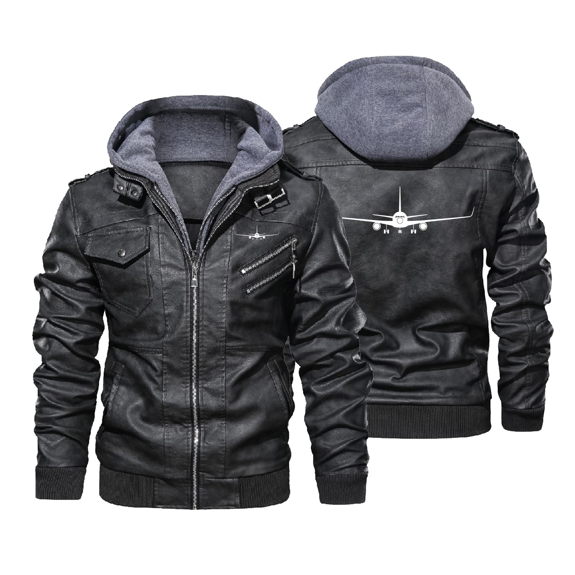 Boeing 767 Silhouette Designed Hooded Leather Jackets – Aviation Shop