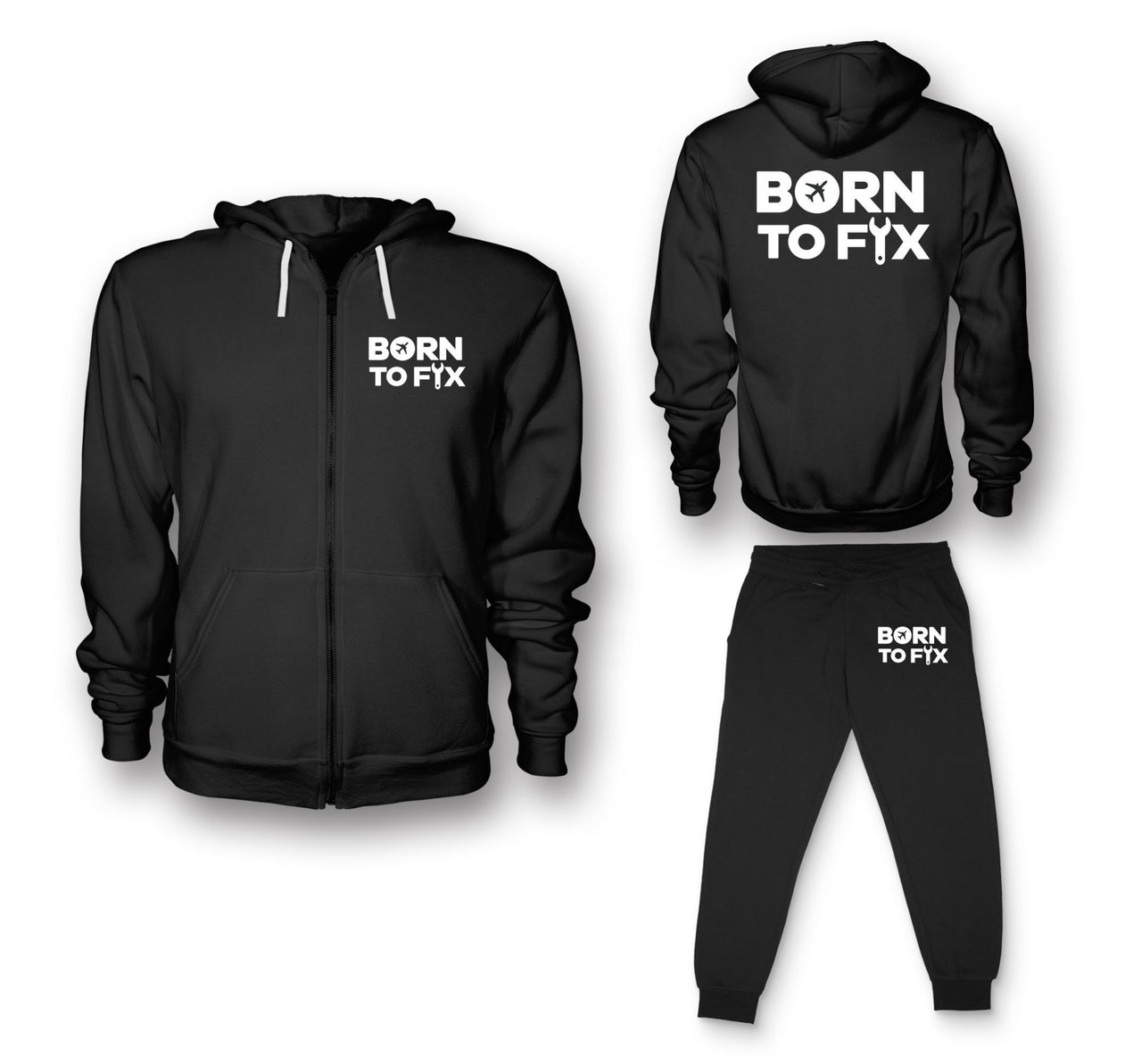 Born To Fix Airplanes Designed Zipped Hoodies & Sweatpants Set