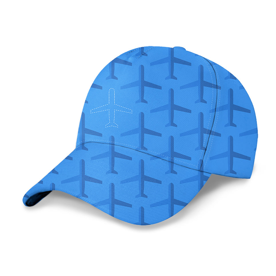 Blue Seamless Airplanes Designed 3D Peaked Cap