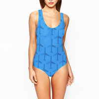 Thumbnail for Blue Seamless Airplanes Designed Women Swim Bodysuits