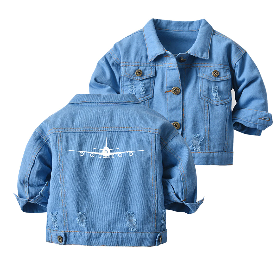 Boeing 747 Silhouette Designed Children Denim Jackets