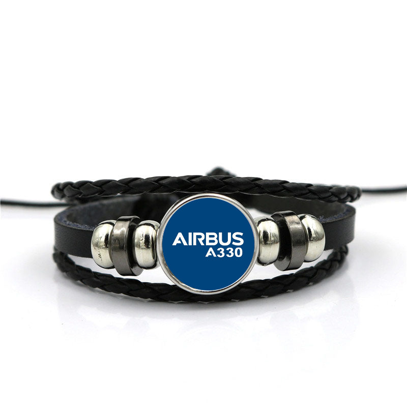 Airbus A330 & Text Designed Leather Bracelets