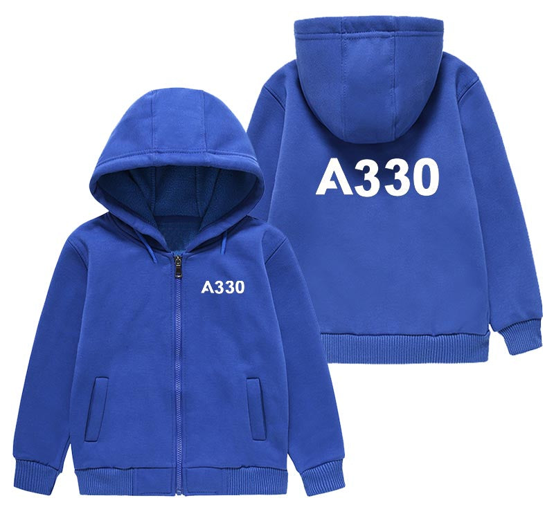 A330 Flat Text Designed "CHILDREN" Zipped Hoodies