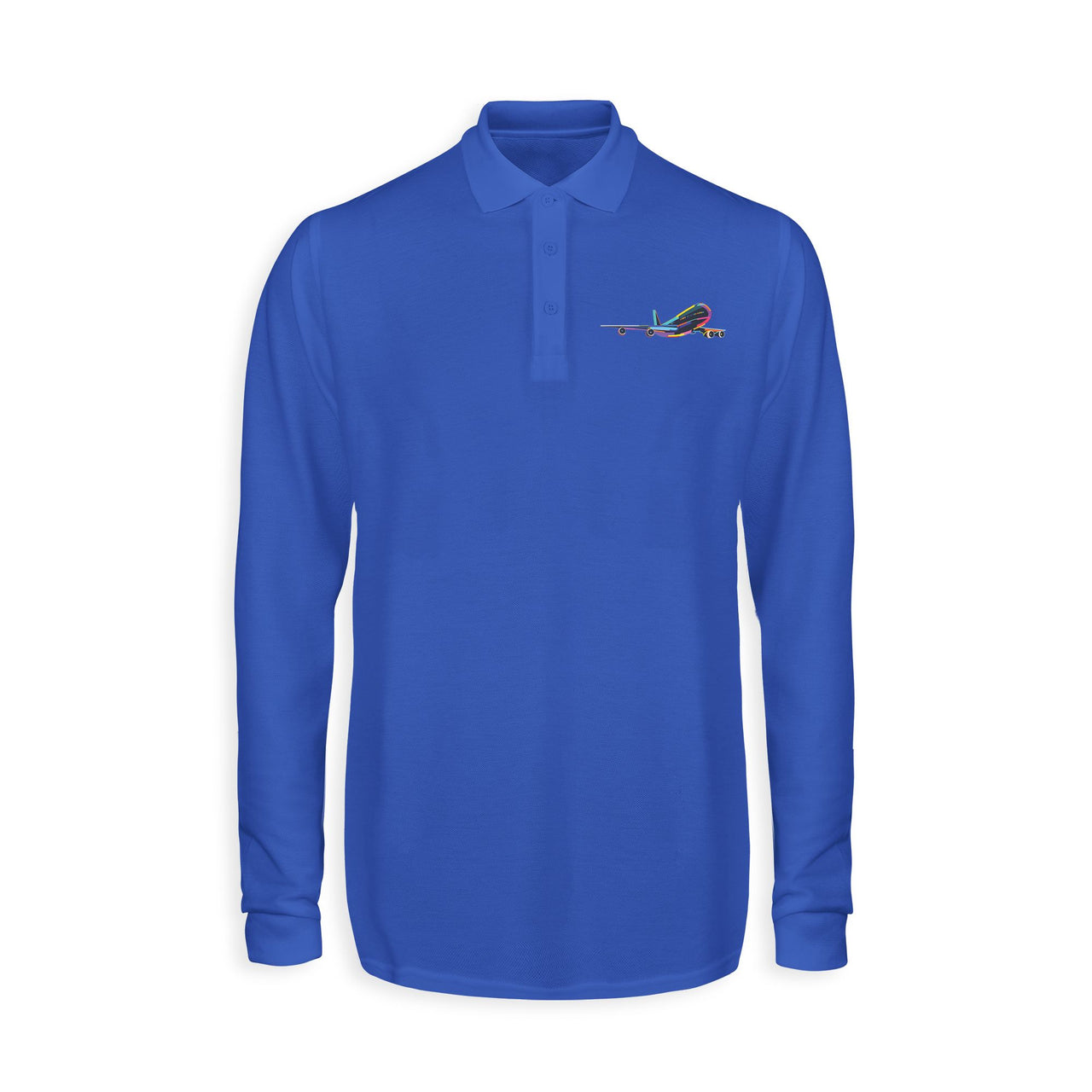 Multicolor Airplane Designed Long Sleeve Polo T-Shirts