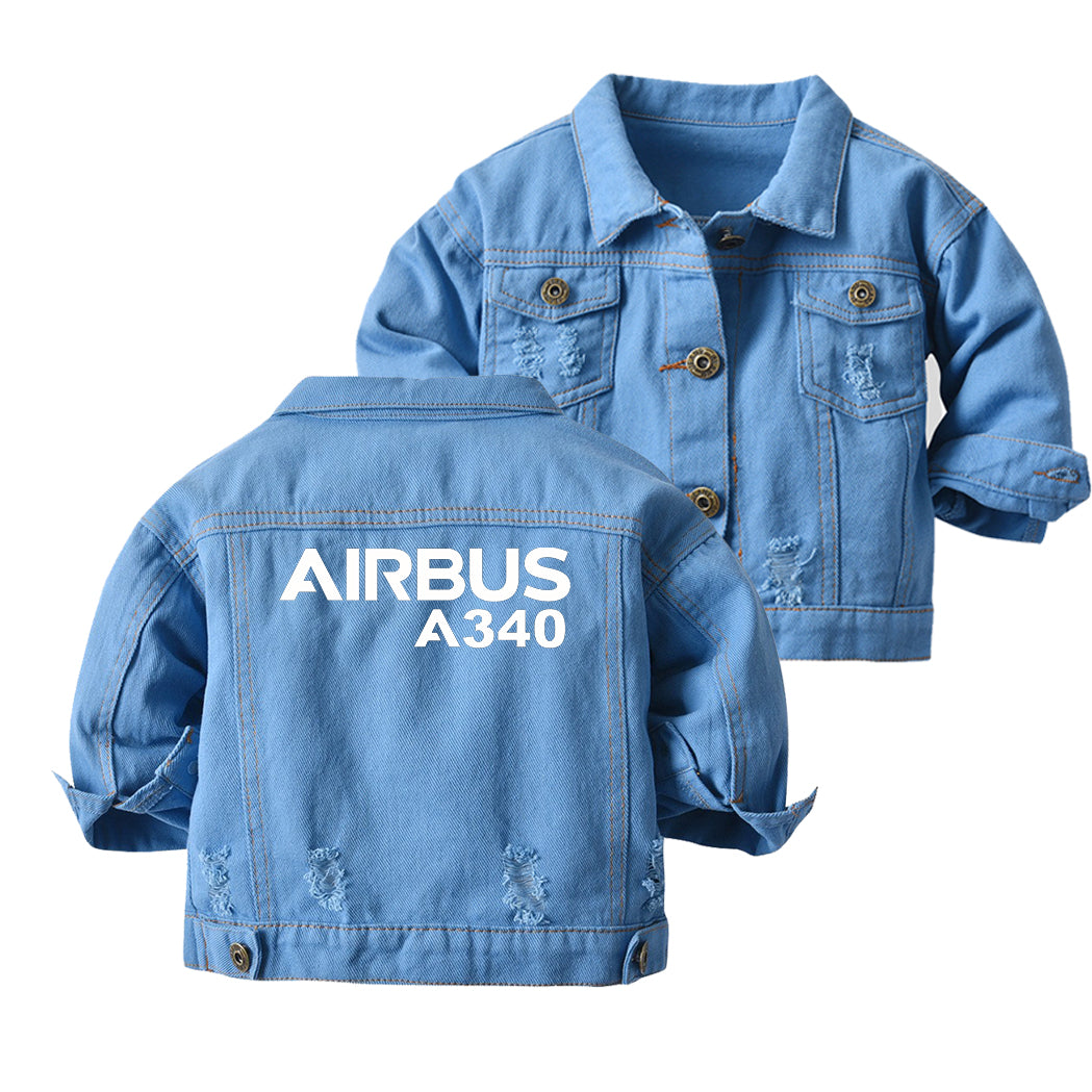 Airbus A340 & Text Designed Children Denim Jackets