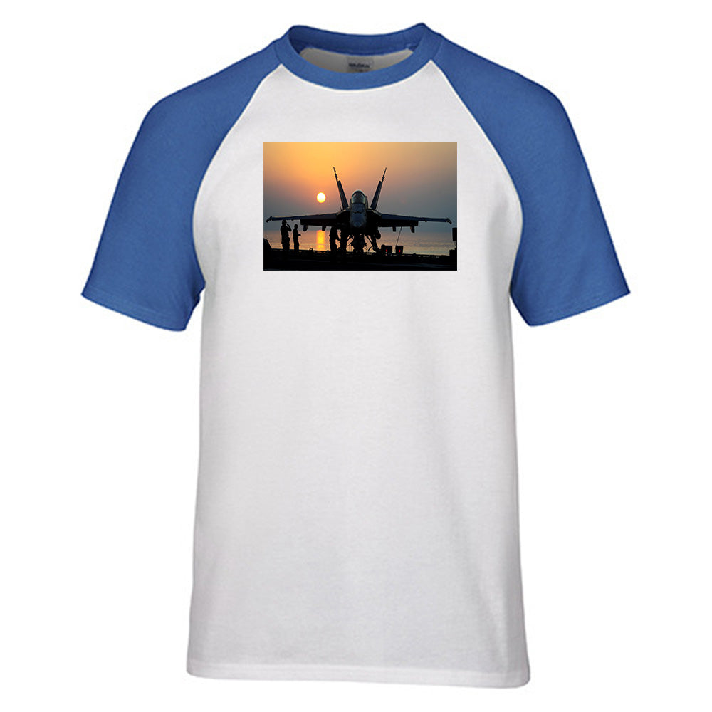 Military Jet During Sunset Designed Raglan T-Shirts