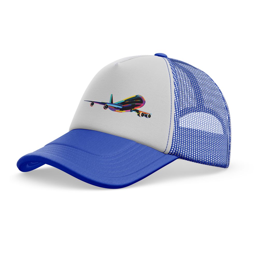 Multicolor Airplane Designed Trucker Caps & Hats