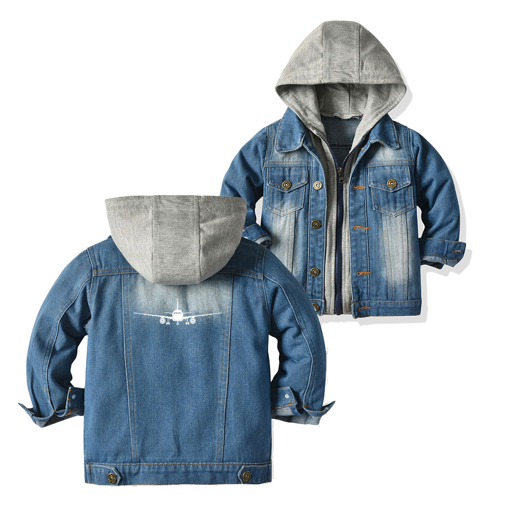 Airbus A320 Silhouette Designed Children Hooded Denim Jackets