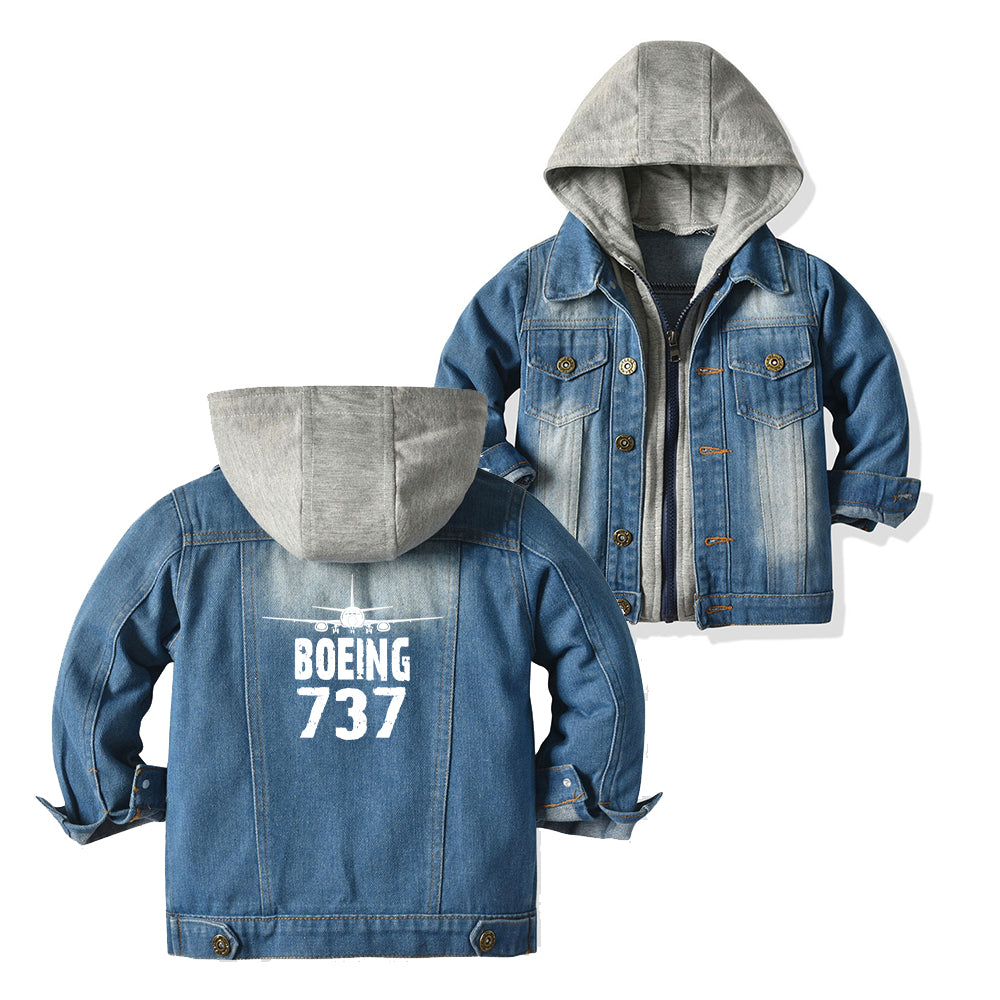 Boeing 737 & Plane Designed Children Hooded Denim Jackets