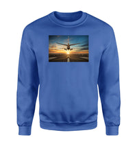 Thumbnail for Airplane over Runway Towards the Sunrise Designed Sweatshirts