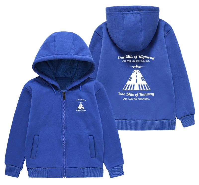 One Mile of Runway Will Take you Anywhere Designed "CHILDREN" Zipped Hoodies