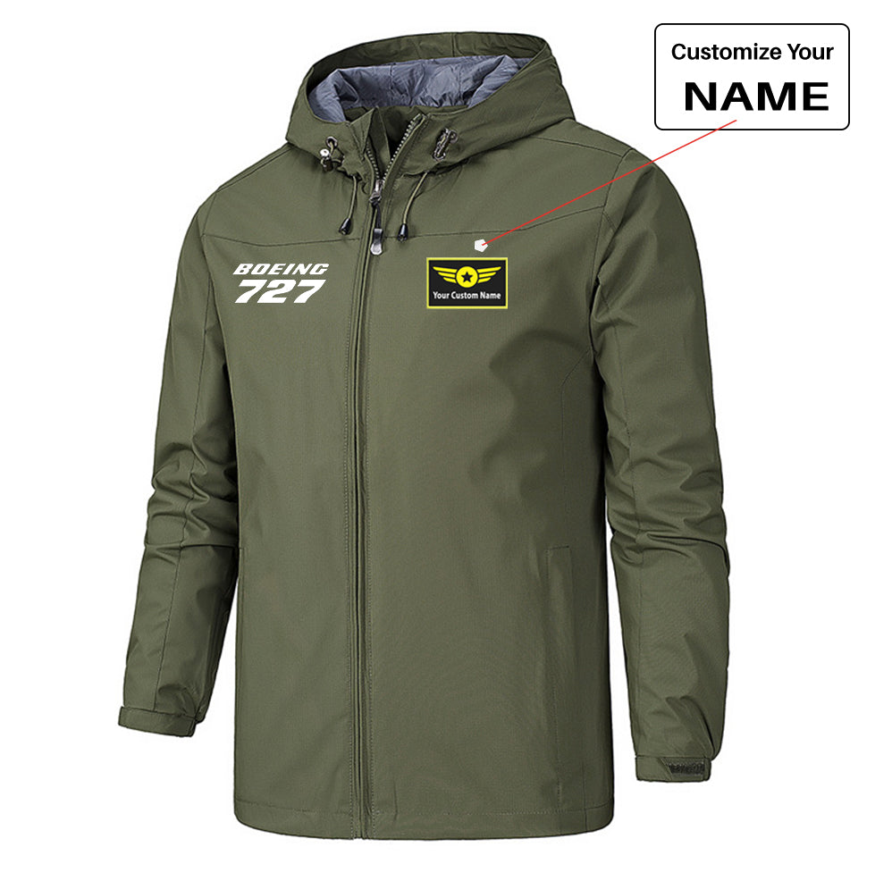 Boeing 727 & Text Designed Rain Jackets & Windbreakers