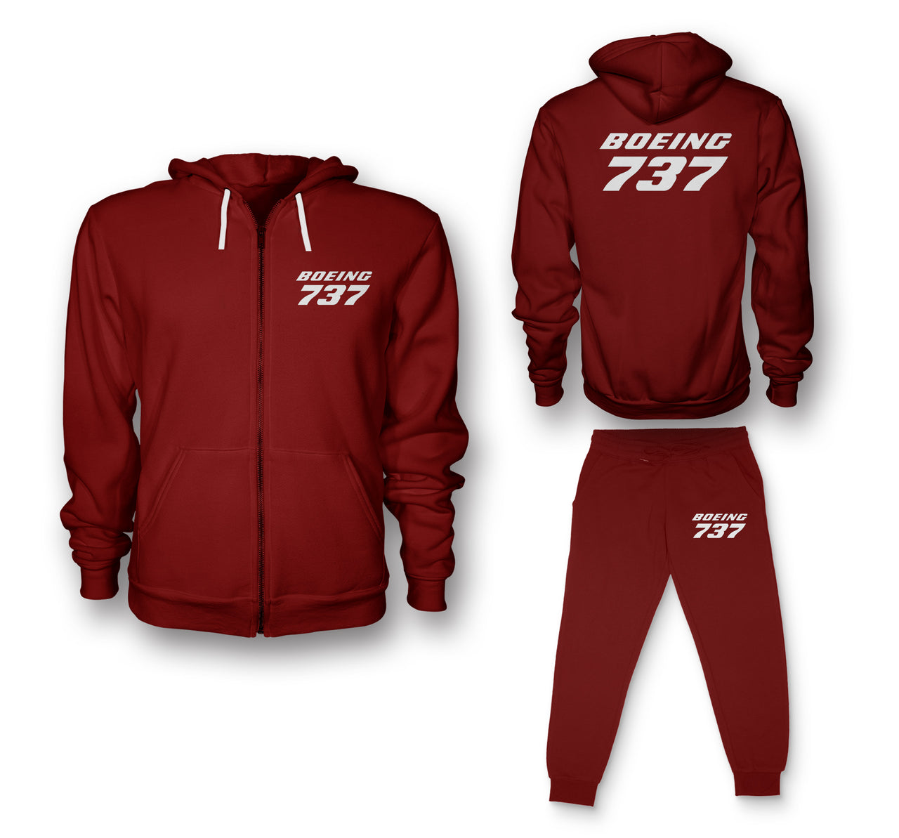 Boeing 737 & Text Designed Zipped Hoodies & Sweatpants Set