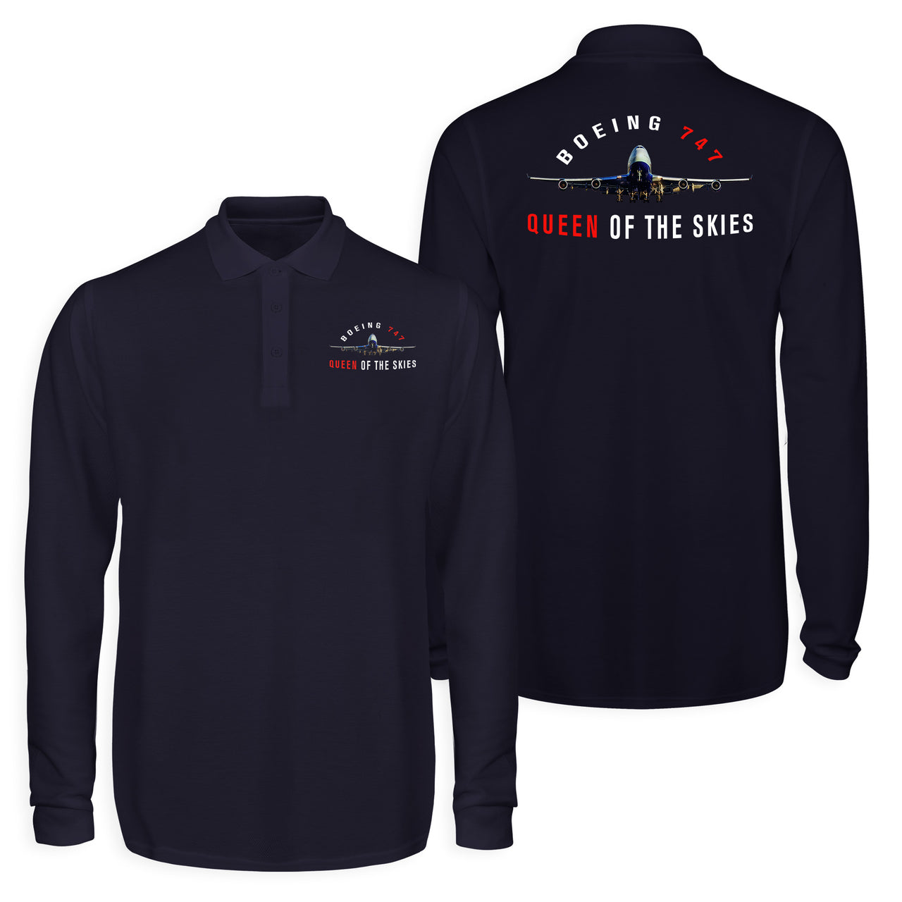 Boeing 747 Queen of the Skies Designed Long Sleeve Polo T-Shirts (Double-Side)