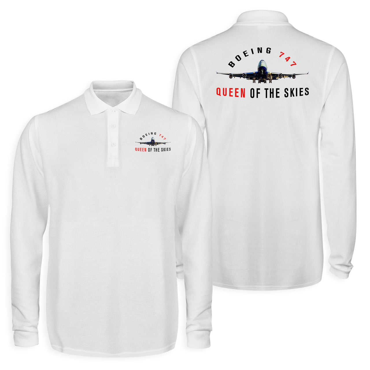 Boeing 747 Queen of the Skies Designed Long Sleeve Polo T-Shirts (Double-Side)