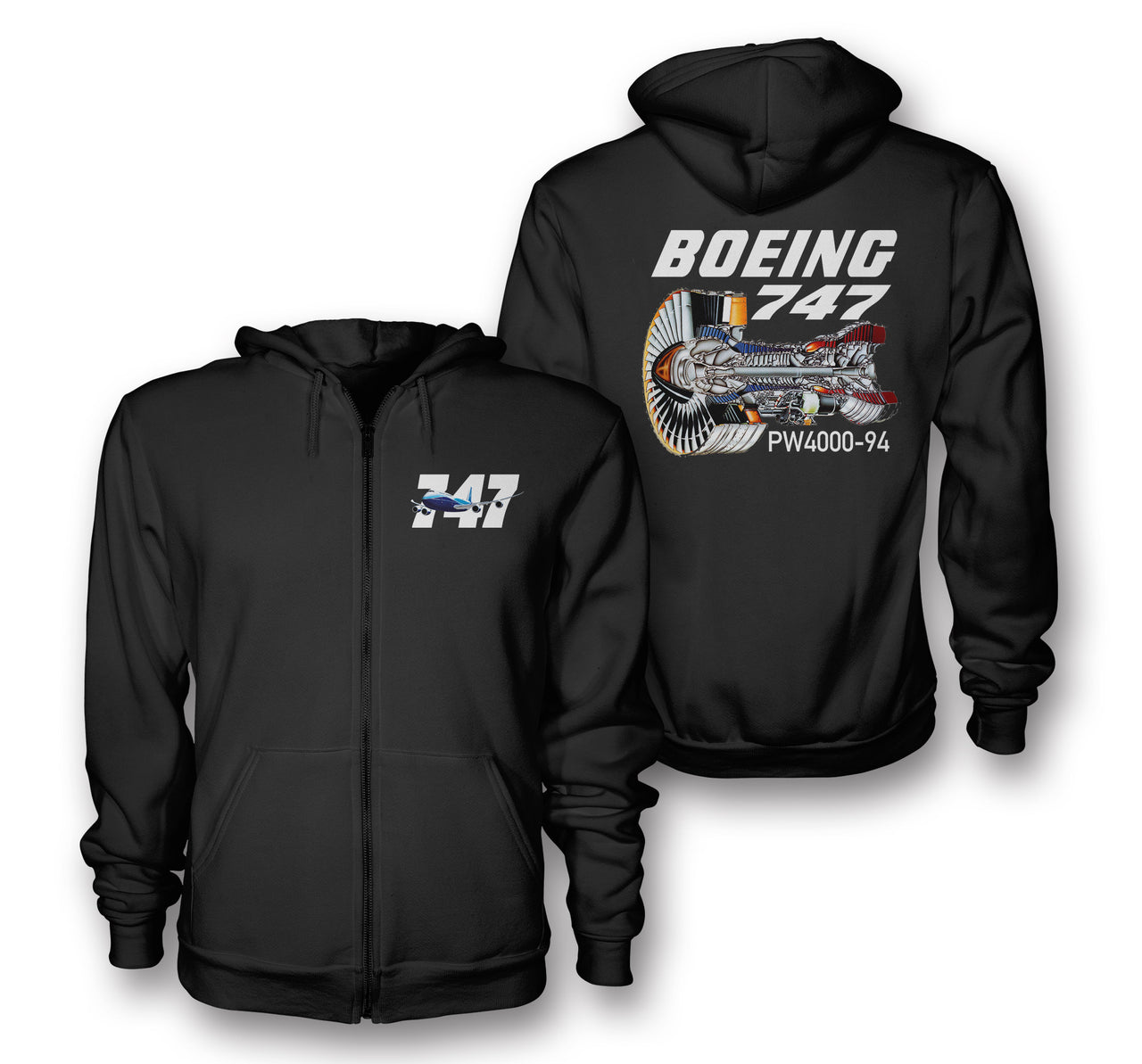 Boeing 747 & PW4000-94 Engine Designed Zipped Hoodies