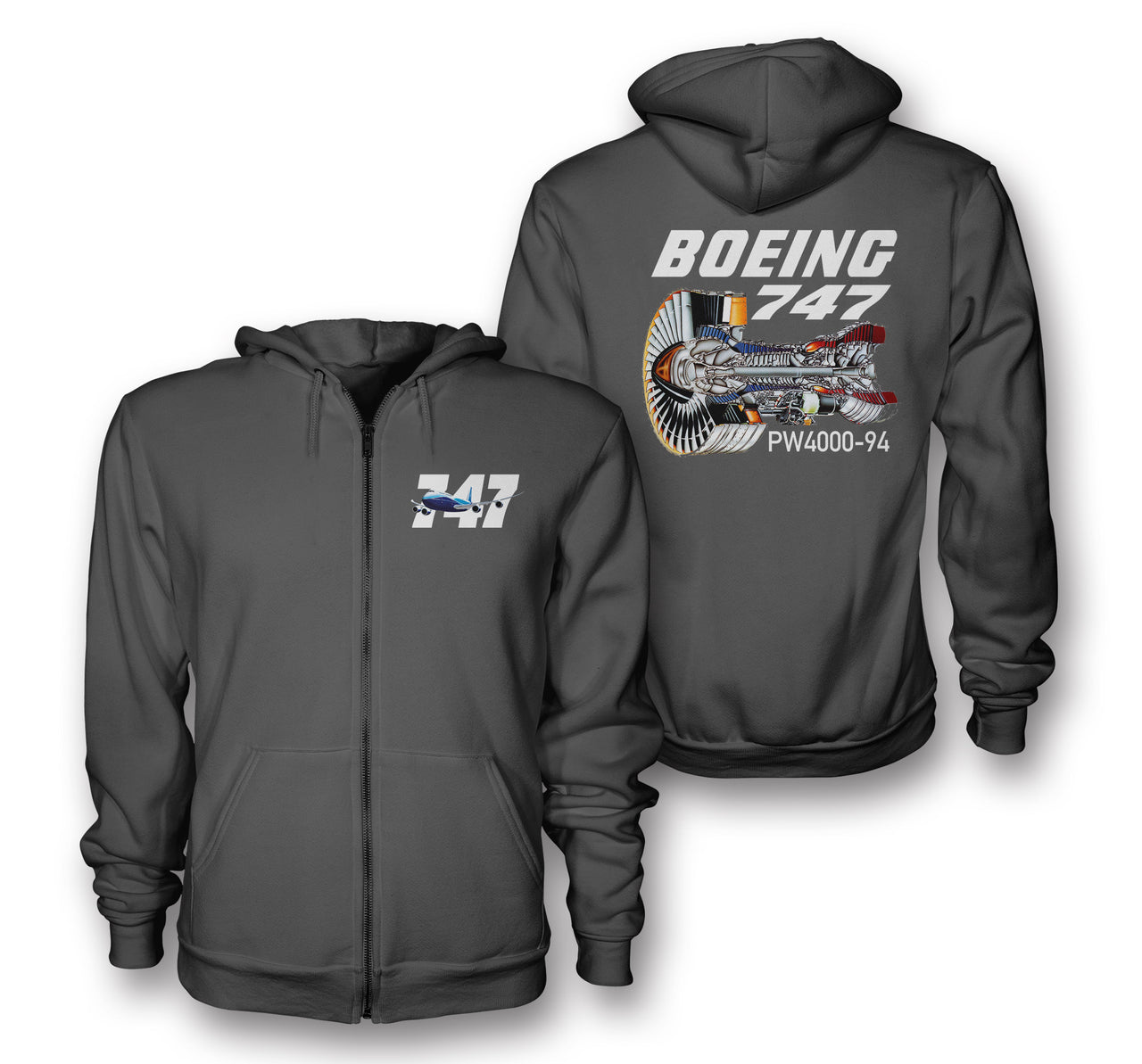 Boeing 747 & PW4000-94 Engine Designed Zipped Hoodies