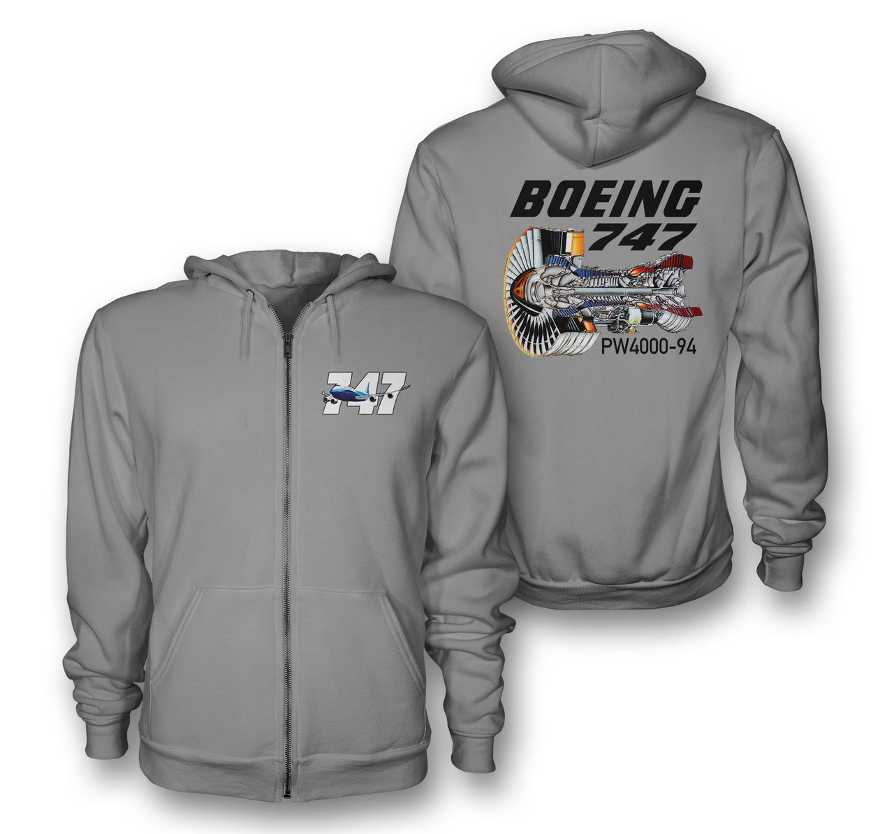 Boeing 747 & PW4000-94 Engine Designed Zipped Hoodies