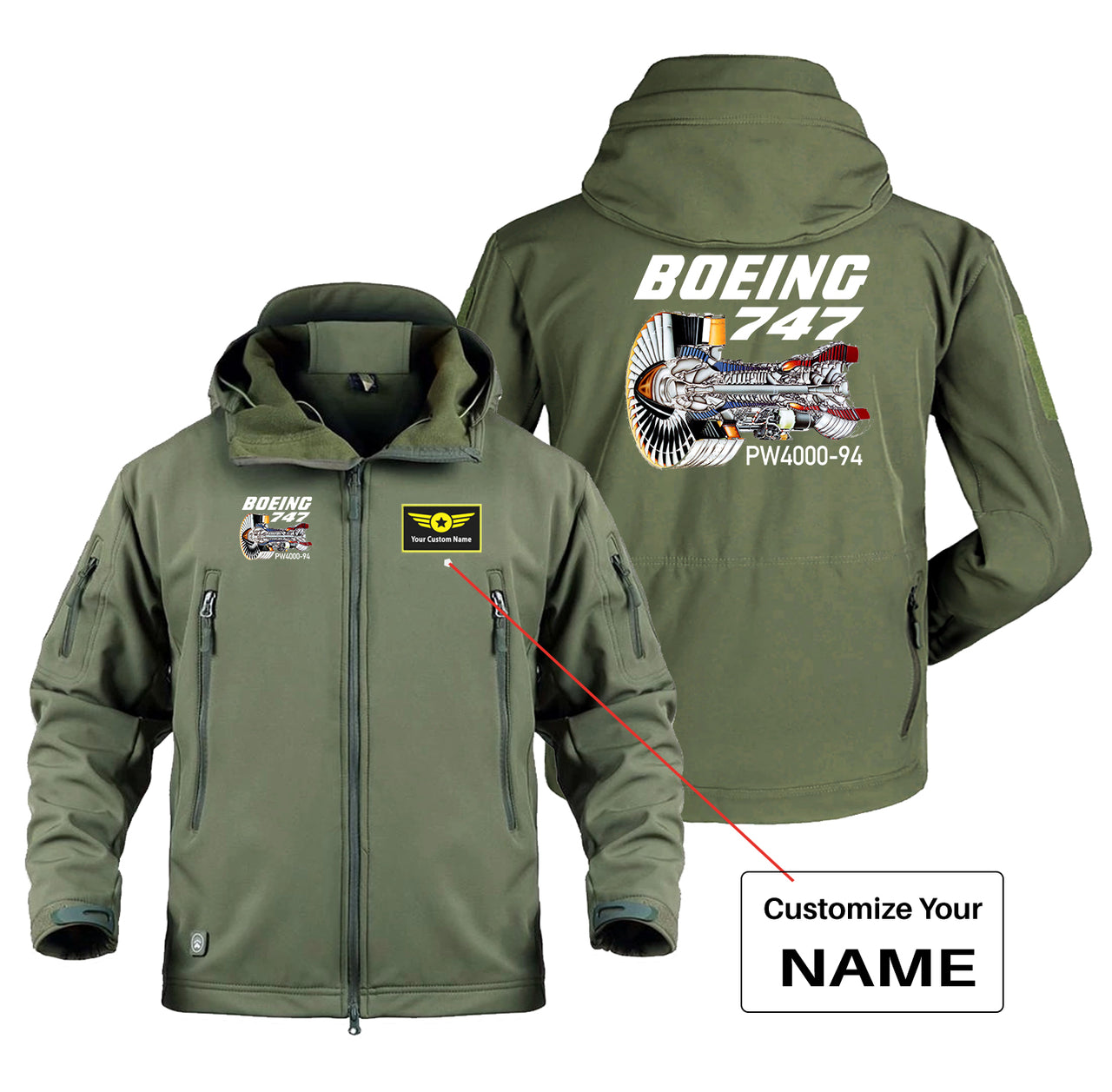 Boeing 747 & PW4000-94 Engine Designed Military Jackets (Customizable)