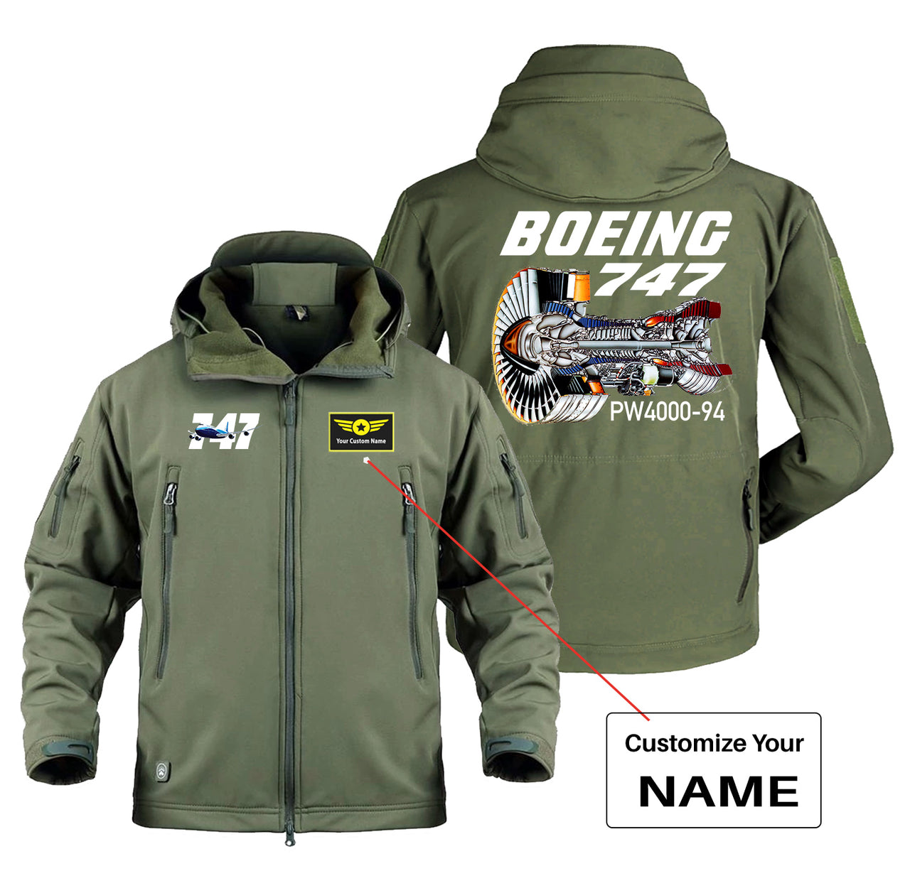 Boeing 747 & PW4000-94 Engine Designed Military Jackets (Customizable)