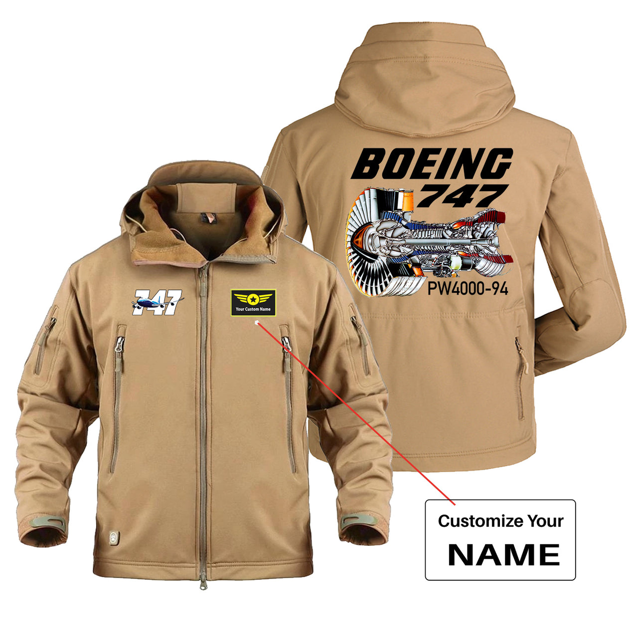 Boeing 747 & PW4000-94 Engine Designed Military Jackets (Customizable)