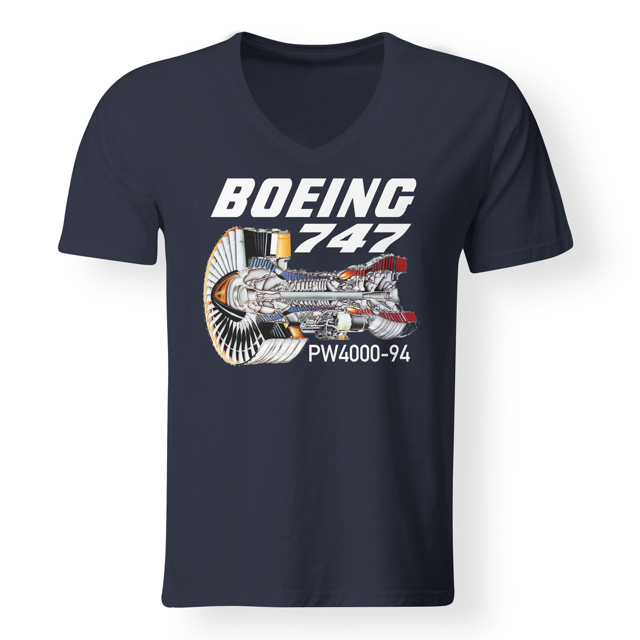 Boeing 747 & PW4000-94 Engine Designed V-Neck T-Shirts