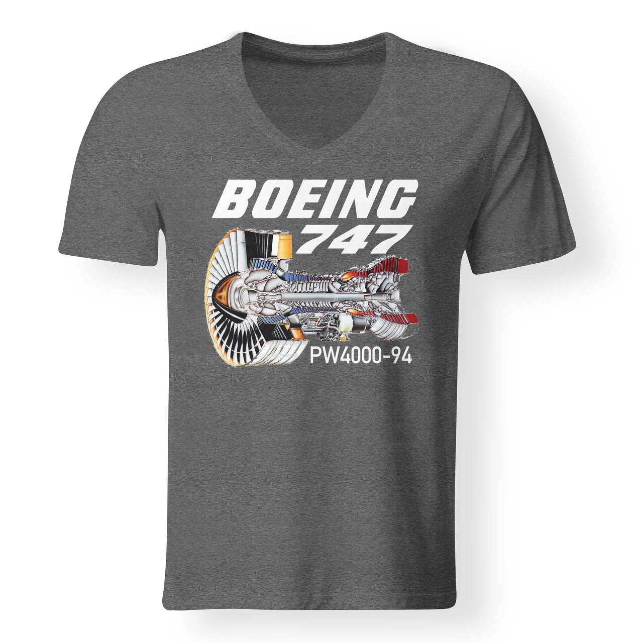 Boeing 747 & PW4000-94 Engine Designed V-Neck T-Shirts