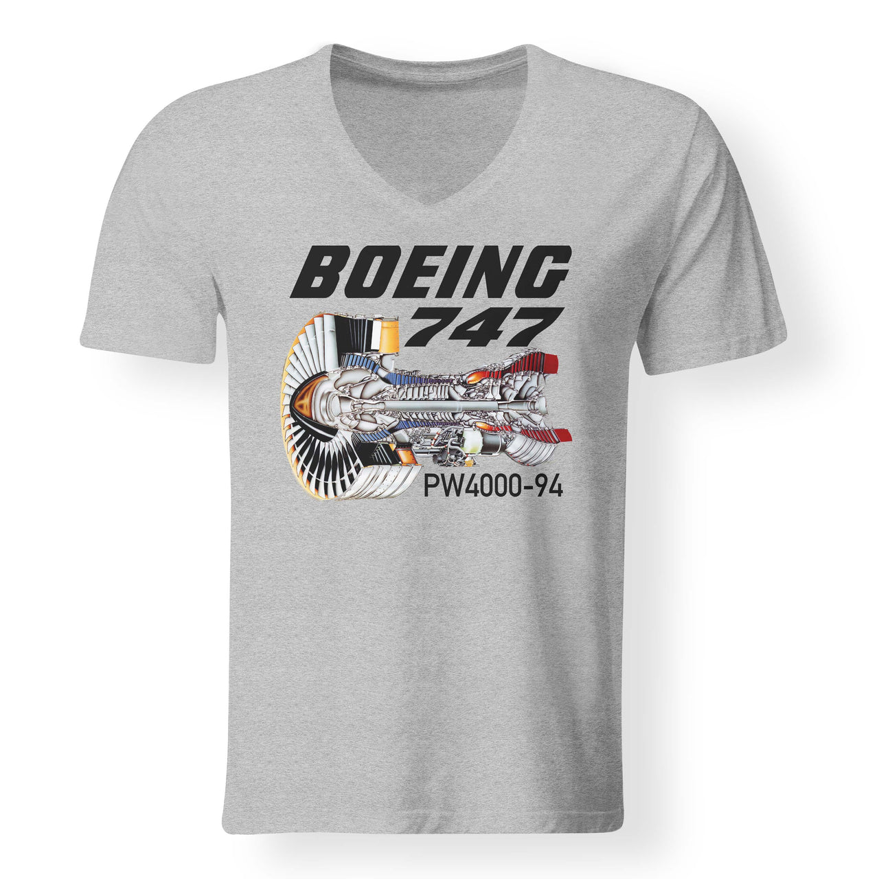 Boeing 747 & PW4000-94 Engine Designed V-Neck T-Shirts