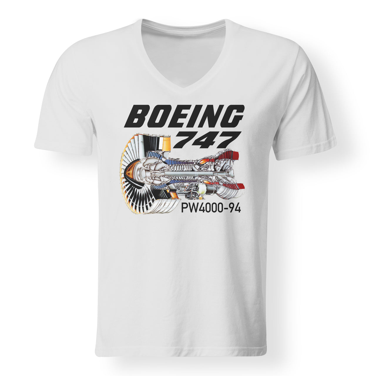 Boeing 747 & PW4000-94 Engine Designed V-Neck T-Shirts