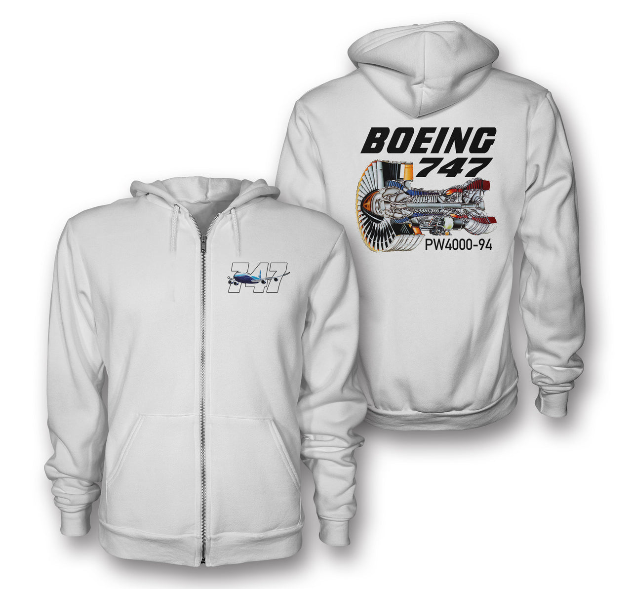 Boeing 747 & PW4000-94 Engine Designed Zipped Hoodies