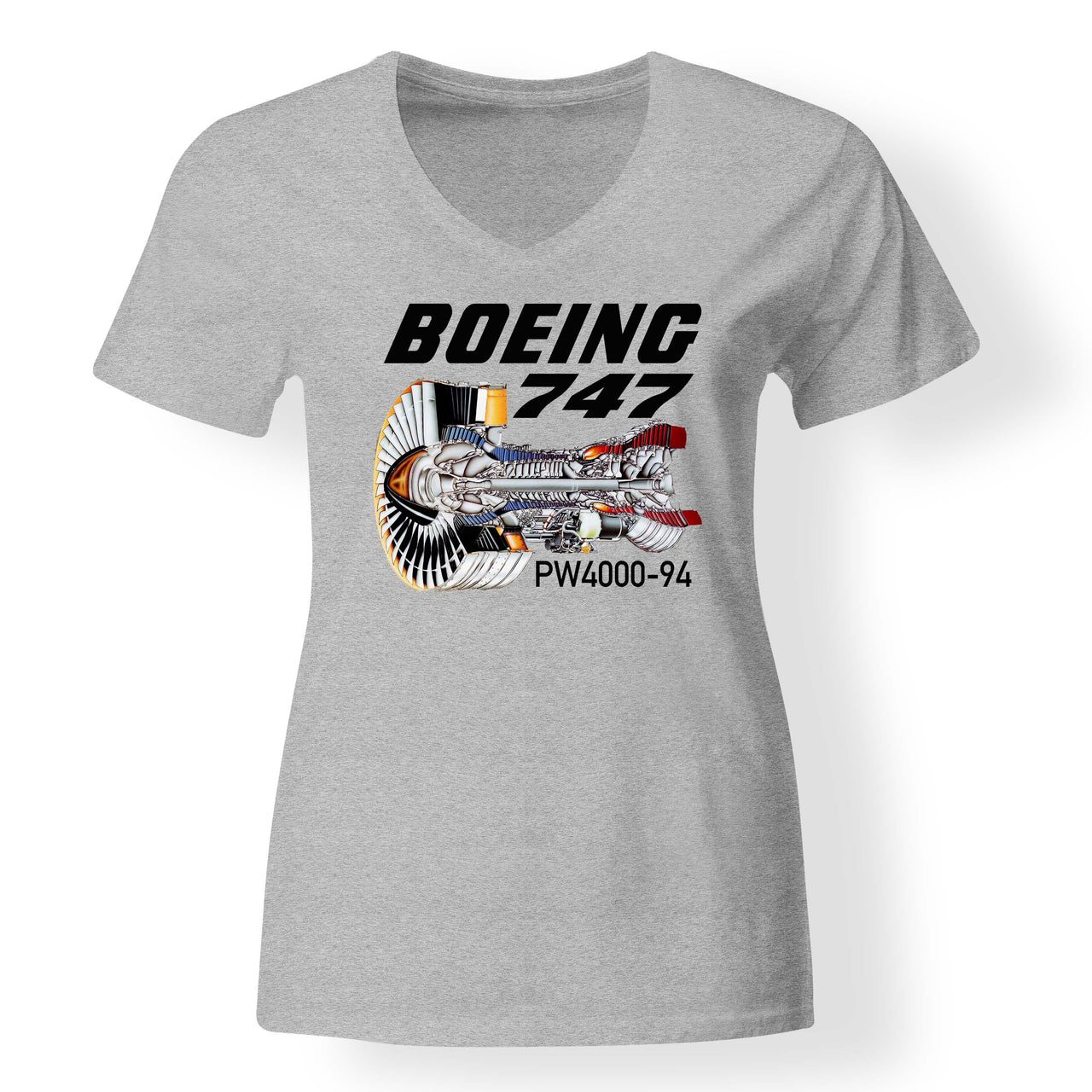 Boeing 747 & PW4000-94 Engine Designed V-Neck T-Shirts