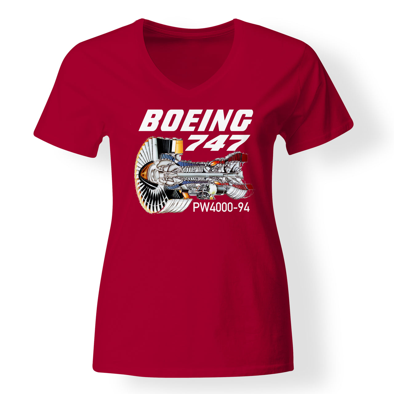 Boeing 747 & PW4000-94 Engine Designed V-Neck T-Shirts