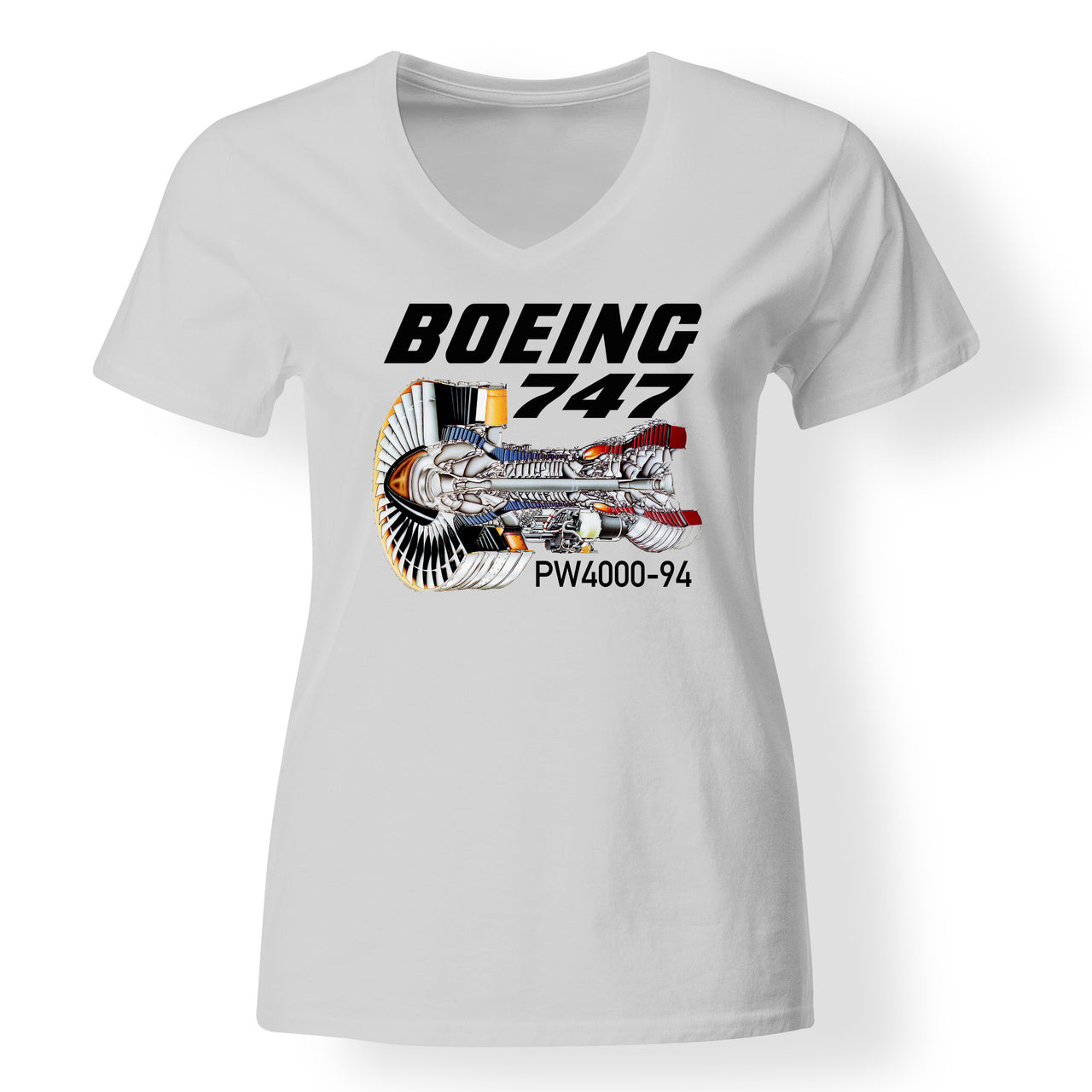 Boeing 747 & PW4000-94 Engine Designed V-Neck T-Shirts