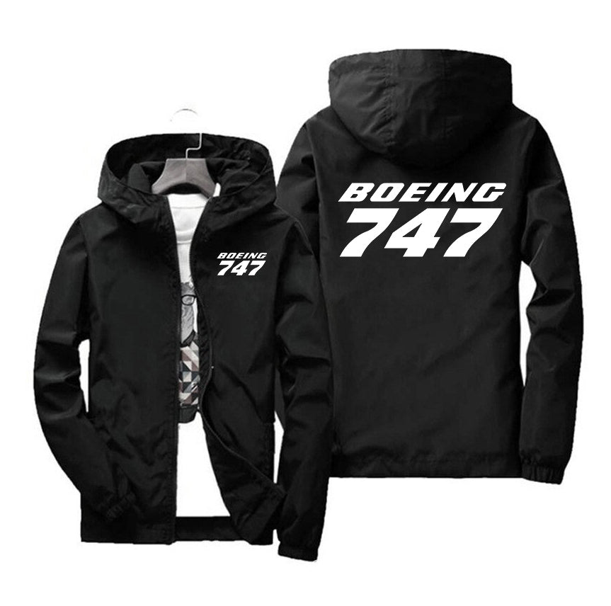 Boeing 747 & Text Designed Windbreaker Jackets