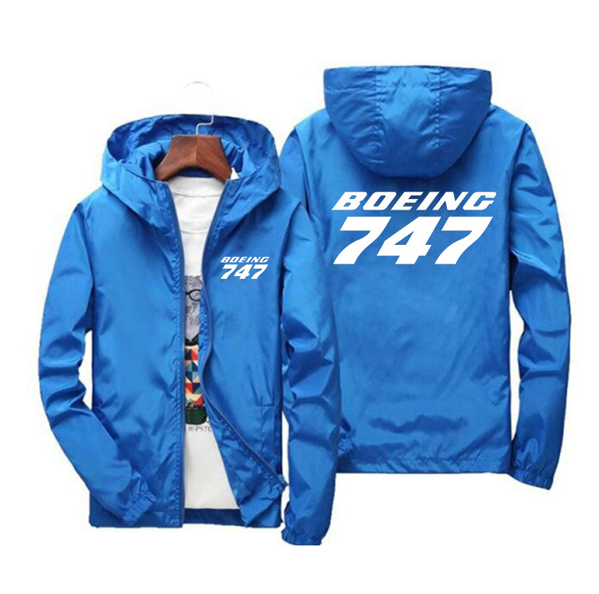 Boeing 747 & Text Designed Windbreaker Jackets