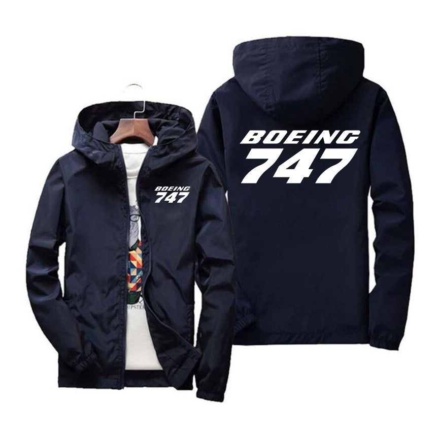 Boeing 747 & Text Designed Windbreaker Jackets