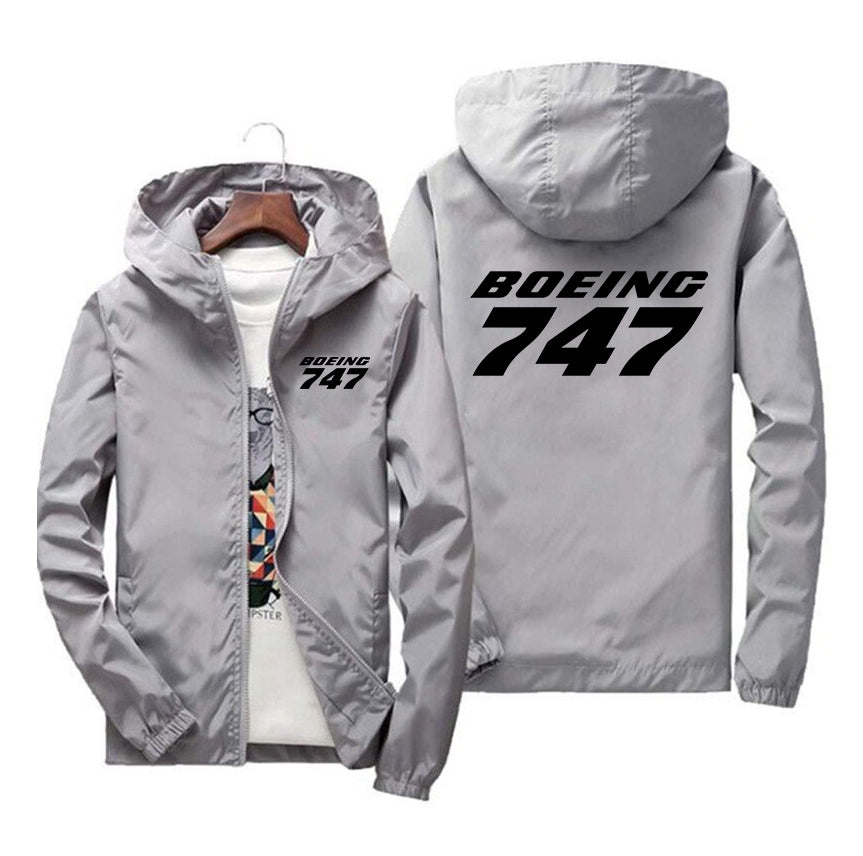 Boeing 747 & Text Designed Windbreaker Jackets