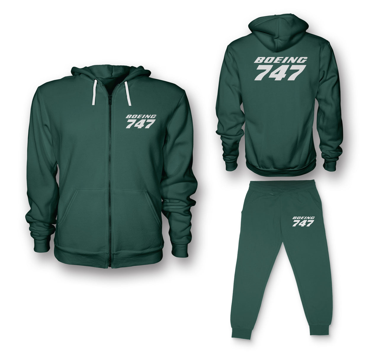 Boeing 747 & Text Designed Zipped Hoodies & Sweatpants Set