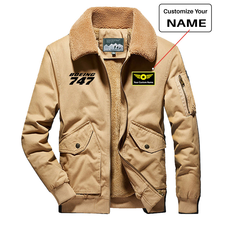 Boeing 747 & Text Designed Thick Bomber Jackets