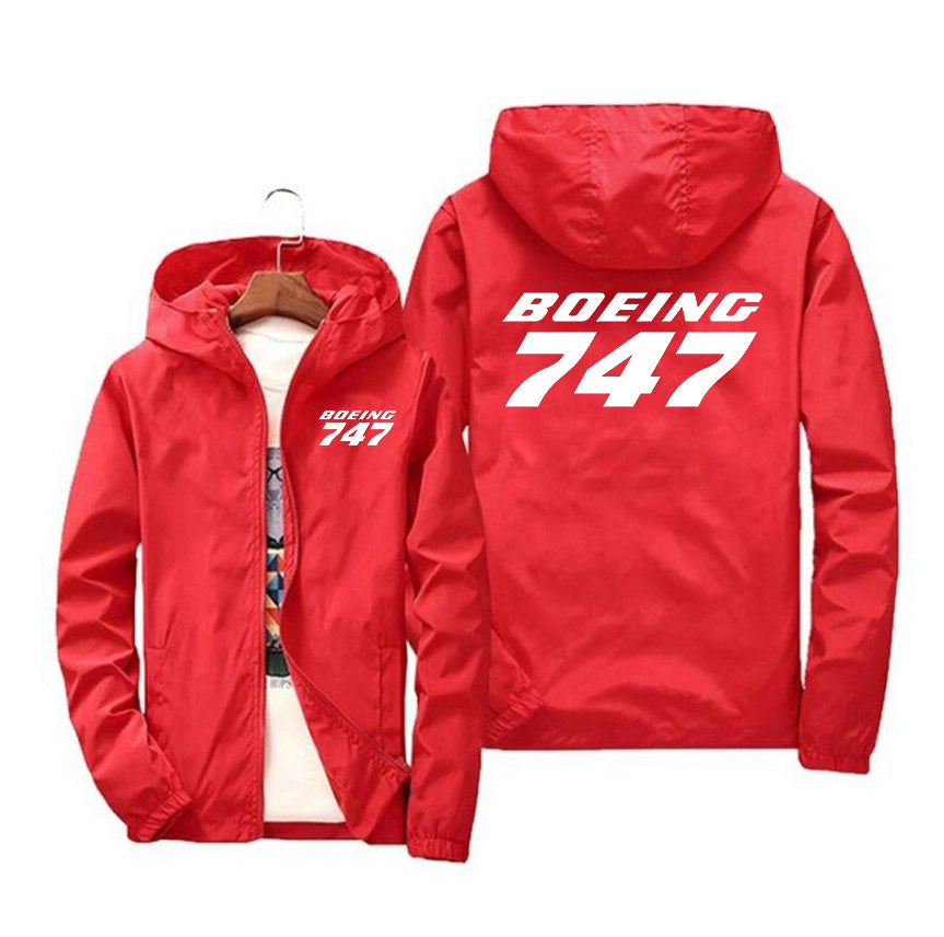 Boeing 747 & Text Designed Windbreaker Jackets