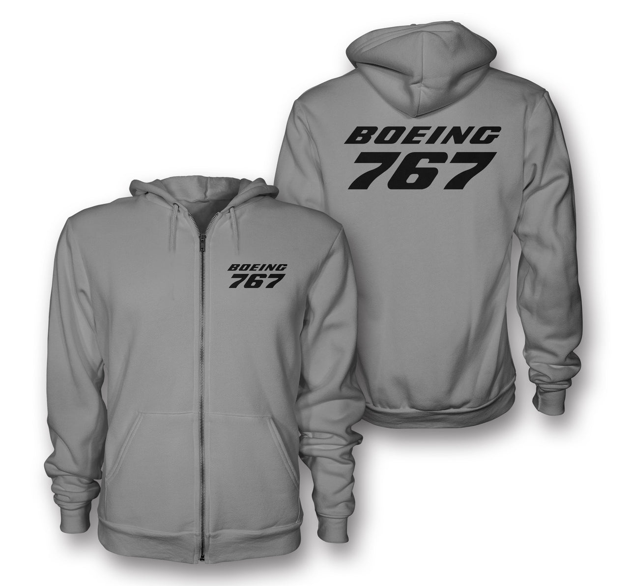 Boeing 767 & Text Designed Zipped Hoodies