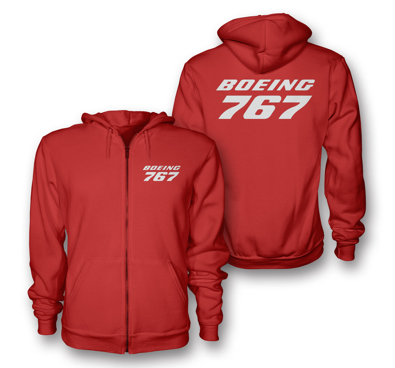 Boeing 767 & Text Designed Zipped Hoodies