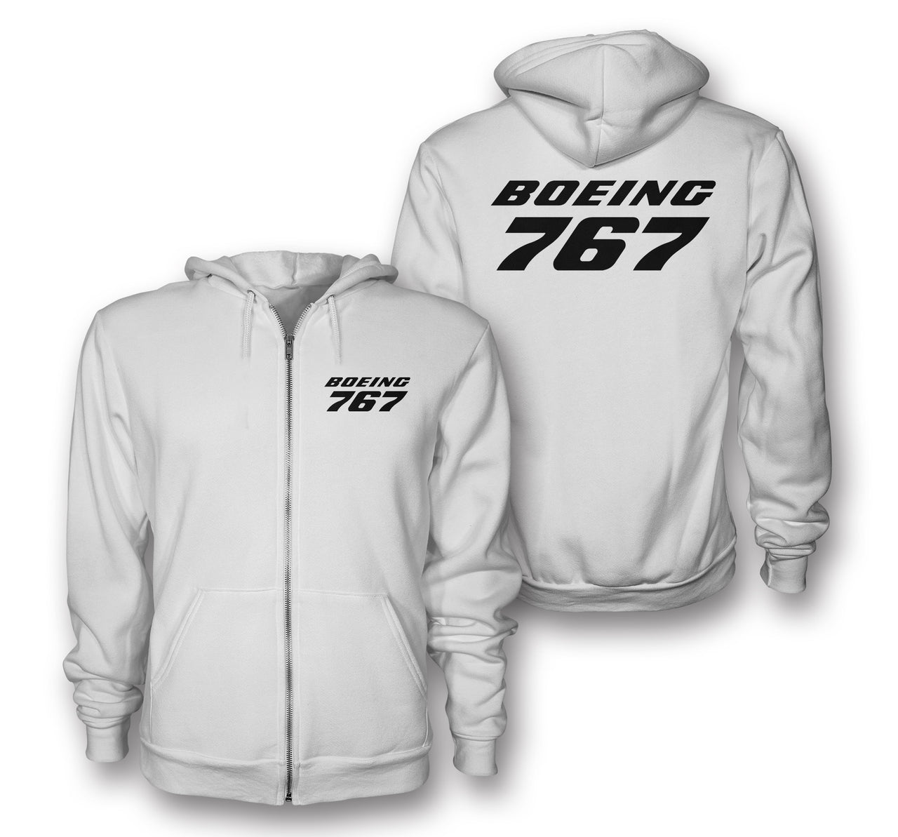 Boeing 767 & Text Designed Zipped Hoodies