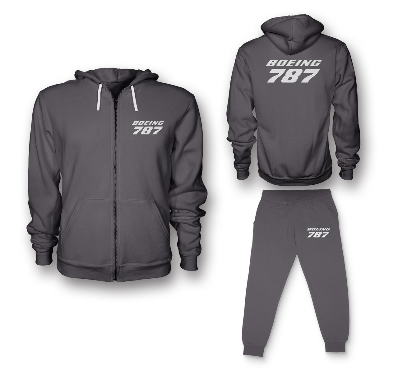 Boeing 787 & Text Designed Zipped Hoodies & Sweatpants Set