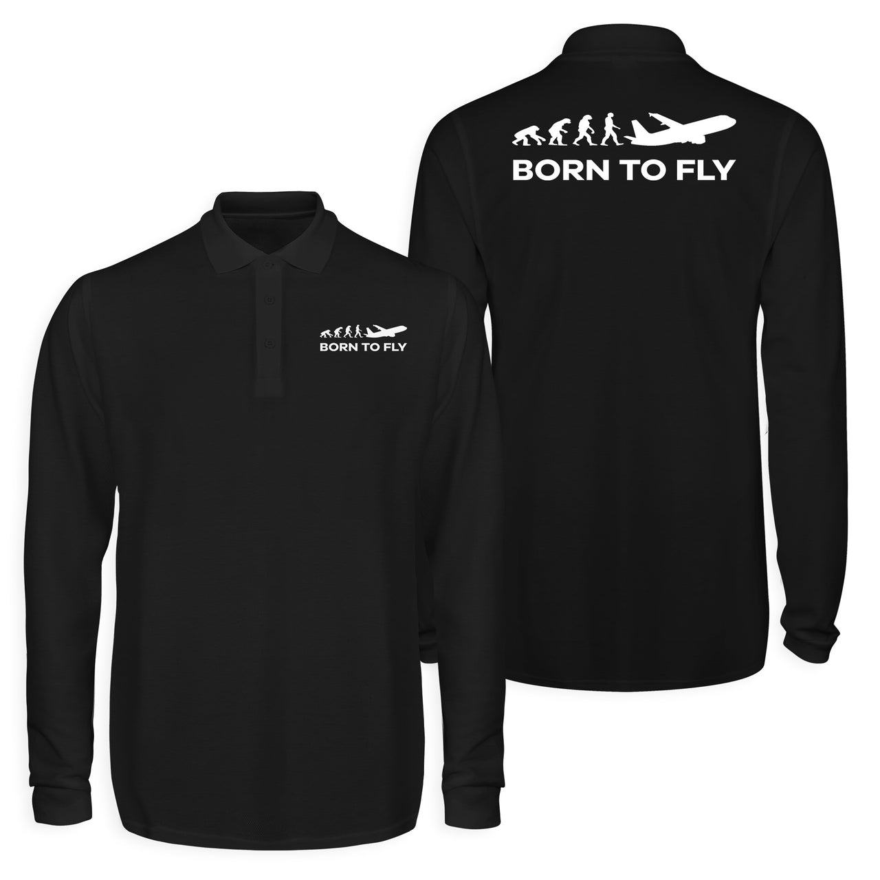 Born To Fly Designed Long Sleeve Polo T-Shirts (Double-Side)